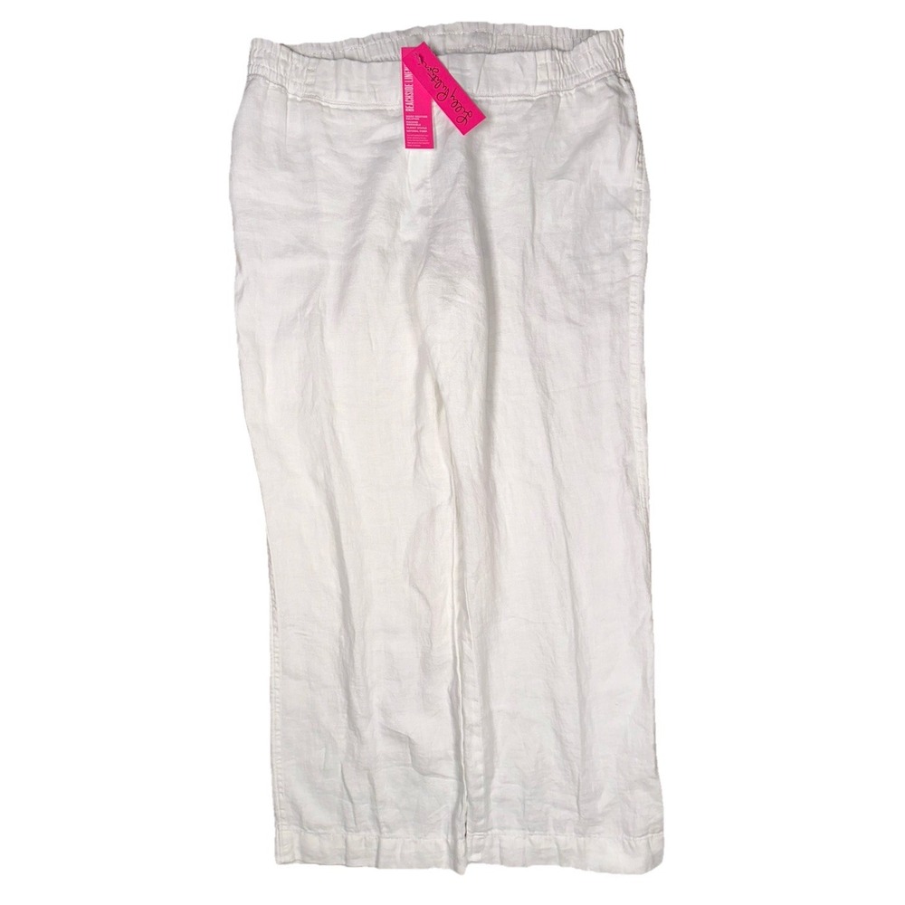New Lilly Pulitzer 30" Deri Linen Palazzo Pants Size XL in Resort White Solid - Picture 3 of 8